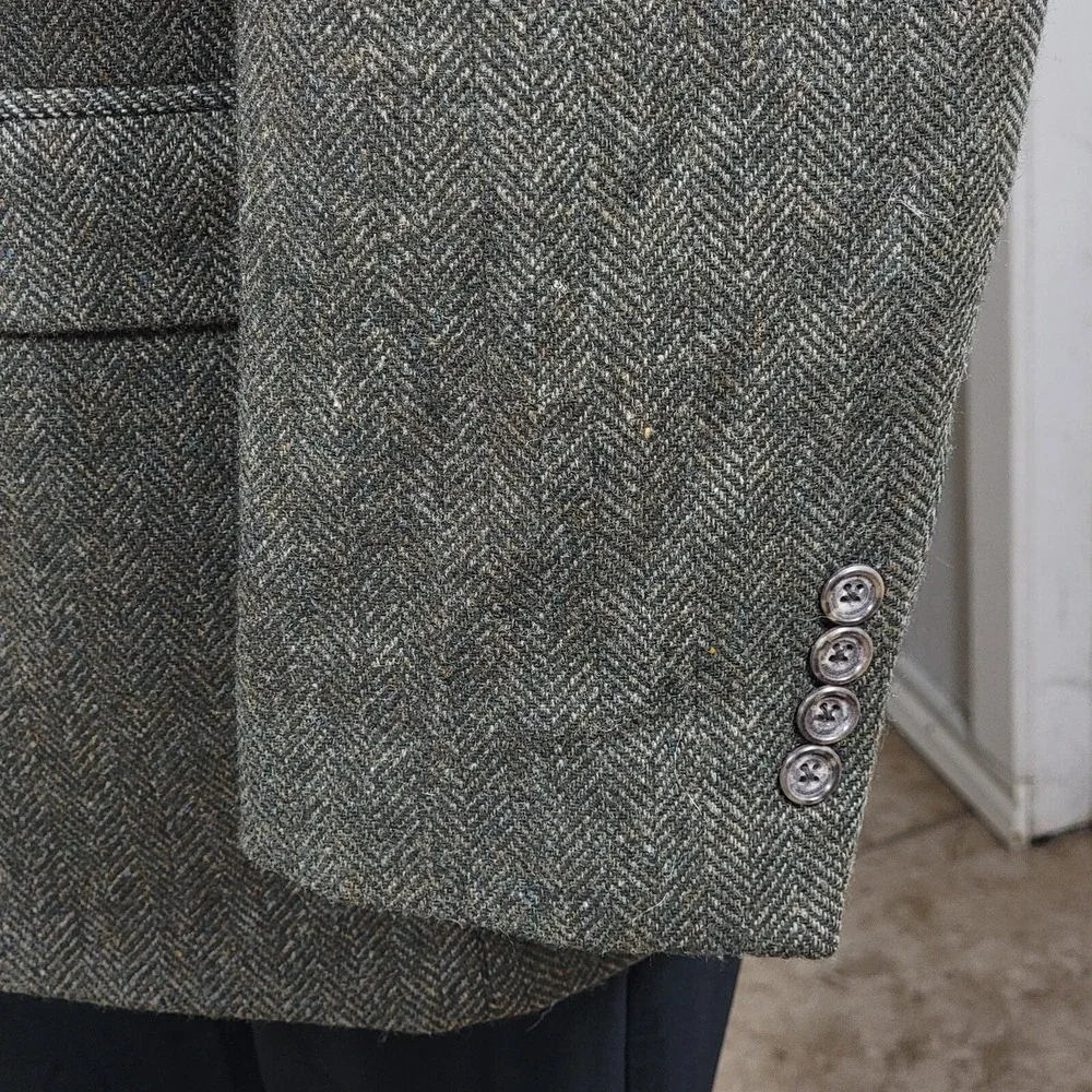 John Alexander Hart Schaffner Men's Sport Coat Blazer Green Wool Herringbone 41R